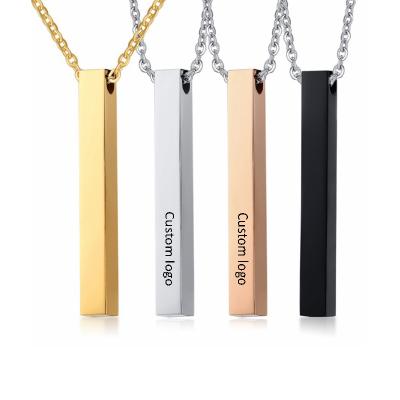 China FASHIONABLE Custom Name Vertical 3D Bar Pendant Necklace Logo Stainless Steel Personalized Engraving for sale