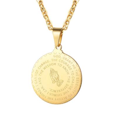 China FASHIONABLE Plated Christian Jewelry Titanium Steel Praying Gold Coin Bible Pendant Necklace for sale