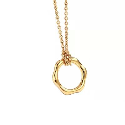 China 2022 European and American Fashion Gold Plated Jewelry Brass Irregular Geometric Circle Pendant Necklace for sale