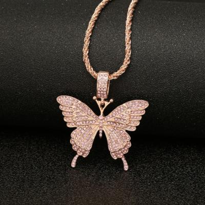 China Ladies Accessories Fashionable Crystal Alloy Gold Pendant Butterfly Zirconia Necklace for sale