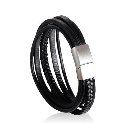 China FASHIONABLE Personalized High Quality Men's Designs Stainless Steel Rope Genuine Leather Braided Bracelet for sale