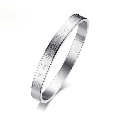 China Fashion 2021 Fashion Hot New Design Personalized Stainless Steel 12 Zodiac Sign Symbol Bangle Bracelet for sale