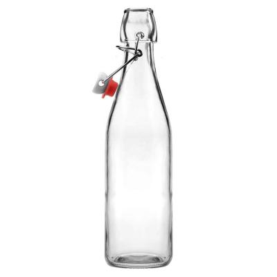 China Wholesale 250ml 500ml Round 8.5 Ounce Swing Top Easy Beverage Cap Glass Clear Bottle for sale