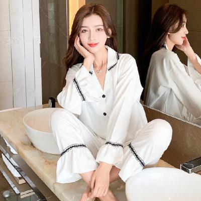 China Wholesale Designer Lujo Satin Pajama Women Sleepwear Set Pijama Mujer Pillama Loungewear Long Sleeve QUICK DRY Two Piece Silk Pajamas for sale