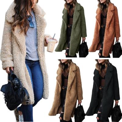 China Anti-wrinkle hot selling European and American border plush warm long-sleeved female jacket lapel style long foreign trade coat for sale