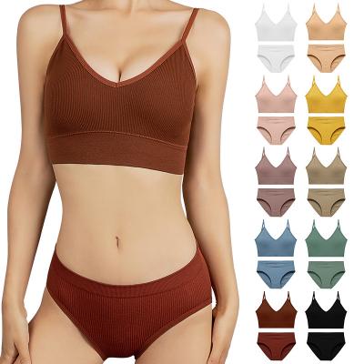 China Viable Custom High Quality Sexy Seamless Bra Tops And Panty Women Sports Push Up Working Small Cup Briefs Fitness Yoga Bras Sets for sale