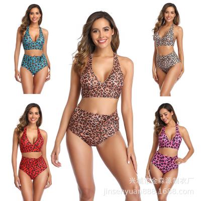 China 2021 New Women's Swimsuit V-Neck Swimwear Triangle Cup Bikini Beachwear Animal Waist High Top Print Breathable Crop Top for sale