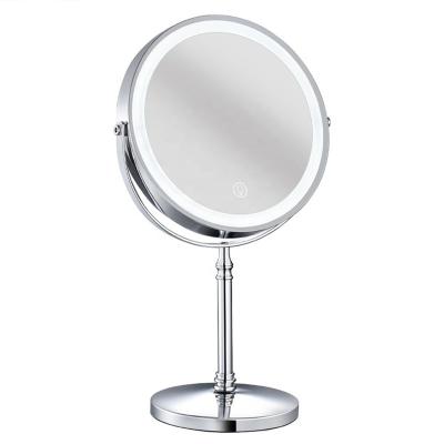 China Modern Portable Desk Mirror With Lights Touch Dimming Professional Makeup Mirror With Stand 360 Rotating for sale