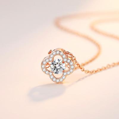 China Silver Diamond Fashion Dancing Diamond 4 Leaf Clover Pendant Necklace Zircon S925 Clavicle Floating Chain for sale