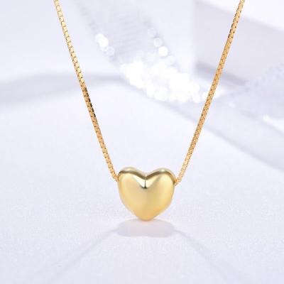 China 925 Sterling Women Heart Skin Chain Friendly Tasty Silver Delicate Choker Necklace Small Gold Plated Hollow Heart Charm Pendant for sale