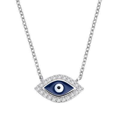 China Hot Sale Lead Free Nickel Free Trendy Zircon White Gold Plated 925 Sterling Silver Blue Turkey Evil Eye Necklace Pendant Women for sale