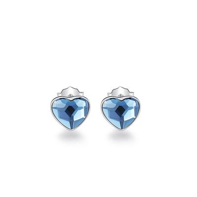 China 925 sterling silver luxury austrian blue crystal jewelryv nickel free lead free heart ear studs women simple silver love sea earrings for sale