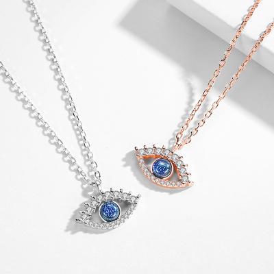 China Danity Jewelery Fast Delivery Evil Eye Necklace 925 CZ Pure Silver Devil Eye Sterling Inlay Charm Pendant Necklaces for sale