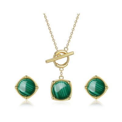 China FASHIONABLE New Arrival 18k Gold Plated 925 Gemstone Silver Malachite Square Buckle Set OT Jewelry Pendant Necklace Earring Sets For Women for sale