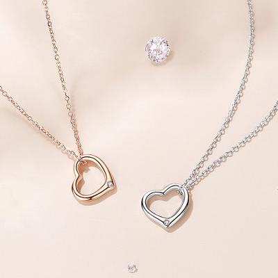 China 2021 Heart Pendant Real 925 Sterling Silver Rose Gold Silver Environmental Friendly Charm Minimalist Necklace For Women for sale