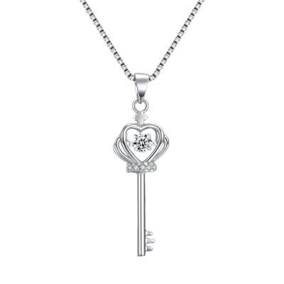 China Lead Free Nickel Free Real 925 Key Valentine's Day Sterling Silver CZ Love Dancing Diamond Lock and Key Pendant Necklace for Lover for sale