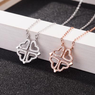 China Creativity 925 Sterling Silver Hearts Four Leaf Clover Style Couples Heart Magnetic Necklace Nickel Free for sale