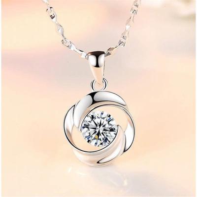 China Soild Silver Cubic Zirconia Romantic Diamond Charm Necklace 100% Real 925 Sterling Silver Rose Flower Pendant Neacklace for sale