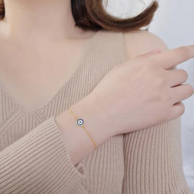 China Women Environmental Friendly Jewelry Gold Plating Charm Bracelets 925 White Sterling Silver Bad Crystal Evil Eye Bangle Bracelet Moms Gift for sale