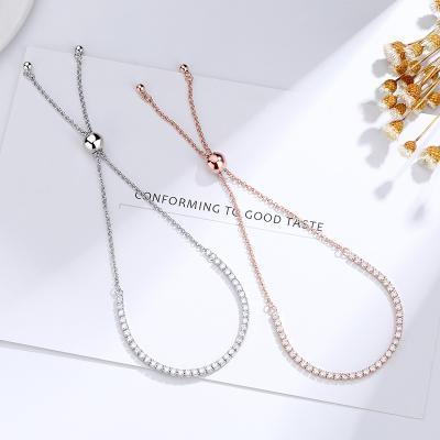 China European Jewelry Trendy CZ Cuban Link Zircon Tennis Chain Bracelet 925 Sterling Bangle Adjustable Silver Plated Lead Free Nickel Free Women for sale