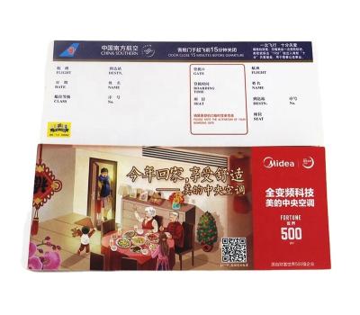 China High Quality Flights Factory Price Offset Printing Thermal Paper Boarding Pass Airline Ticket for sale