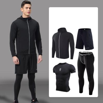 China Breathable 4 Pieces Mens Gym Wear Training Set Quick Dry Clothes Breathable Running Suits Wear Sports Running Suit For Male for sale