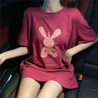 China New 2022 summer T-shirt summer female student waterproof short sleeved loose pink printed top for sale