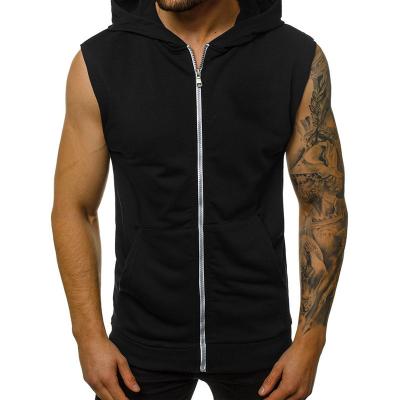 China Waterproof 2022 Solid Color Sleeveless Hooded Cardigan Sports Casual Vest Fashionable Man for sale