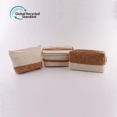 China Lady Customized Reuse Canvas Women Bag Travel Zipper Cork Makeup Lady Cosmetic Bag Toiletry Bag For 3Pcs for sale