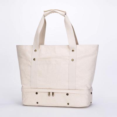 China New Deigning Folding Ladies Fashion Cotton Canvas Tote Handbag Women Folding Hand Bag Large Shopping Bag for sale