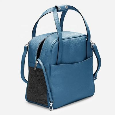 China Fashion Viable Custom Outdoor Women Navy Blue Pebble Leather Logo Dog Cat Travel Tote Carrier Bag Small Purse for sale