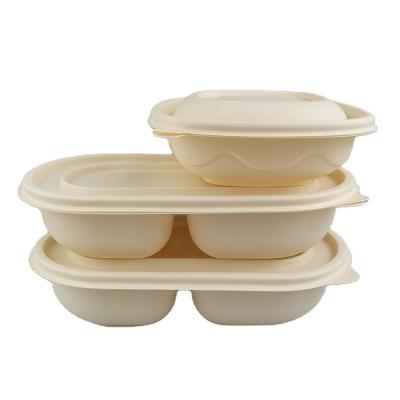 China Disposable Eco Friendly Stocked Biodegradable Degradable disposable cornstarch bento 4-compartment clamshell restaurant take out corn starch fast food lunch container box for sale