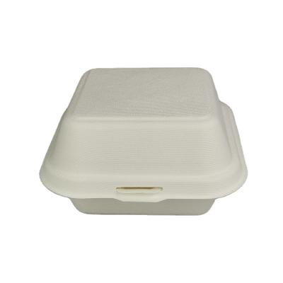 China Disposable Eco Friendly Stocked Biodegradable Biodegradable Sugarcane Bagasse Burger Hamburger packing Box for sale