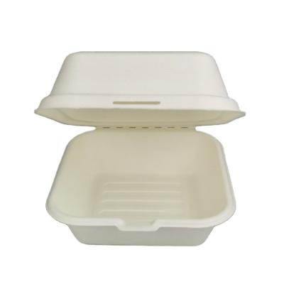 China Disposable Eco Friendly Stocked Biodegradable Moulded Clamshell Cake Restaurant Togo Mini Small Paper Boxes For Hamburger Burger Box Cane Sugar for sale