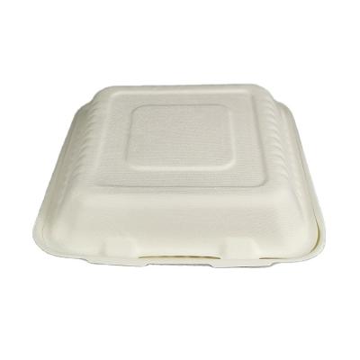 China Disposable Eco Friendly Stocked Biodegradable Takeaway Fries Lunch Fast Food Container Biodegradable Container Bagasse Packaging Sugarcane Burger Box for sale