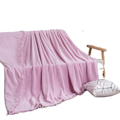 China PORTABLE Mesh Fleece Blanket Flannel Tassel Blanket Coral Pineapple Plaid Sofa Blanket for sale