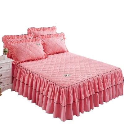 China Korean Modern Thick Home Attic Solid Bedding Lace Style Quilted Bedspread Round Bed Skirt Set Home Apron for sale