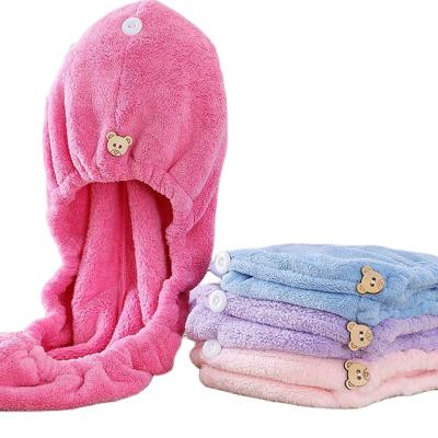 China Microfiber QUICK DRY Cute Bath Turban Women Quick Dry Hair Towel With Buttons for sale