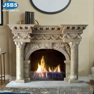 China Hot Sale Square Modern Yellow Antique Stone Column Fireplaces For Sale for sale