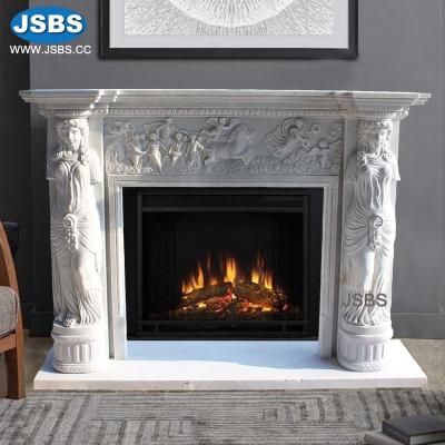 China Vivid luxury marble fireplace mantel with woman and angel for sale