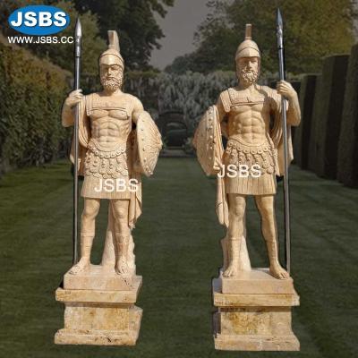 China Vivid Beige Marble Carved Greek and Roman Soldier Sculpture for sale