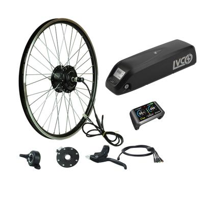 China New Design LVCO 350w fat tire brushless electric gear motor electric bicycle conversion kit with kettle lithium battery 16