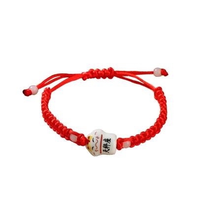 China Lucky Cat Lucky Charm Braided Bracelet Cute Adjustable Red String Macrame Bracelet for sale