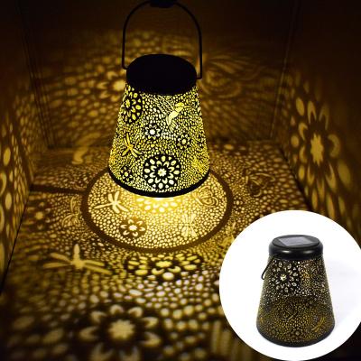 China New Wrought Iron Garden Cavity Lantern Solar Lawn Light Led Sun Moon Outdoor Garden Decoration Light for sale