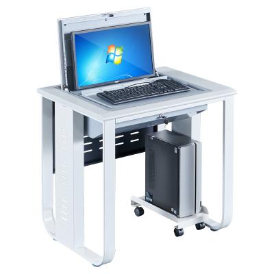 China Modern LCD Monitor Keyboard Mouse Hidden Inside Safe Lockable Table Flip Up Desktop Classroom Desk Computer Desk for sale