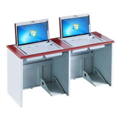 China Modern Multimedia Classroom Office School Furniture Computer Desk Flip Up LCD Monitor Classroom Desk Table for sale