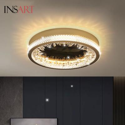 China Round Gold Outdoor Mounted Crystal Led Ceiling Lamp Modern Luxury Decorative Living Room Ceiling Lights for sale