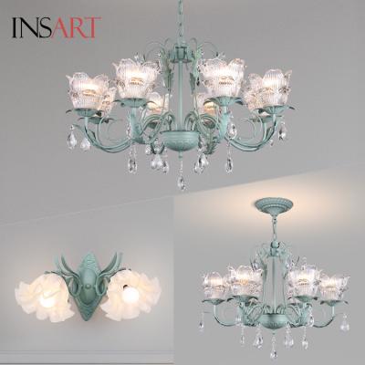 China Indoor Lighting Glass Living Room Crystal Led American Pastoral Style Flower Chandelier for sale