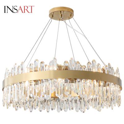 China Round Luxury Modern Stainless Steel Luxury Household Led Crystal Chandelier Pendant Light for sale