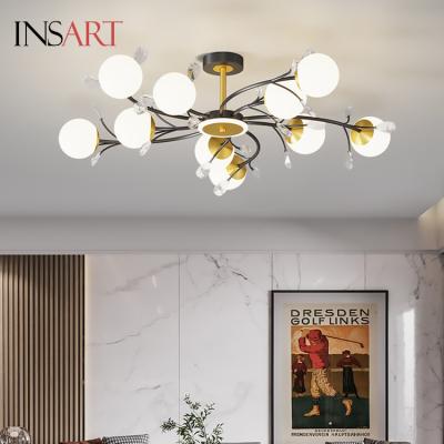 China Nordic Simple Pendant Light Bedroom Round Ball Acrylic Gold Led Chandelier Living Room for sale